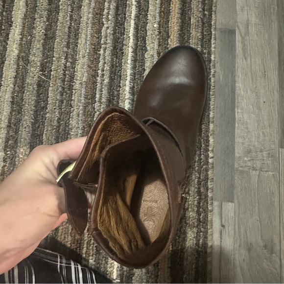 Frye Vicky Engineer Moto Brown Real Leather Belted Mid Calf Ankle Boot - Picture 10 of 13